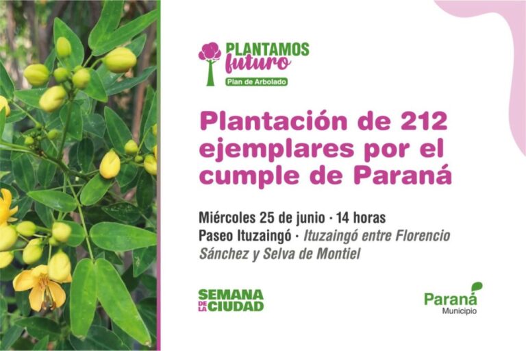 Se plantarán 212 árboles por el cumpleaños de Paraná