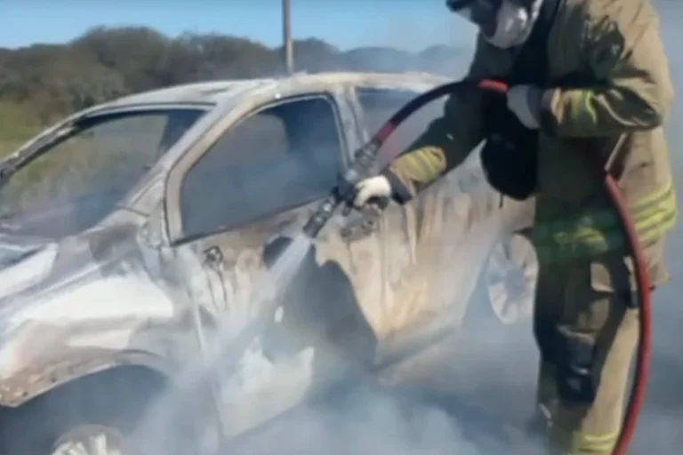 Incendio en plena Autovía 14: un vehículo quedó reducido a cenizas