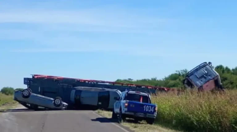 Volcó un camión brasileño que transportaba autos en Entre Ríos