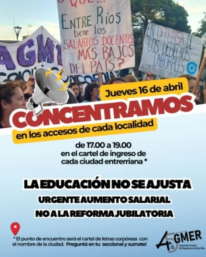 Docentes de Agmer en una concentración previa en un acceso a ciudad de Entre Ríos