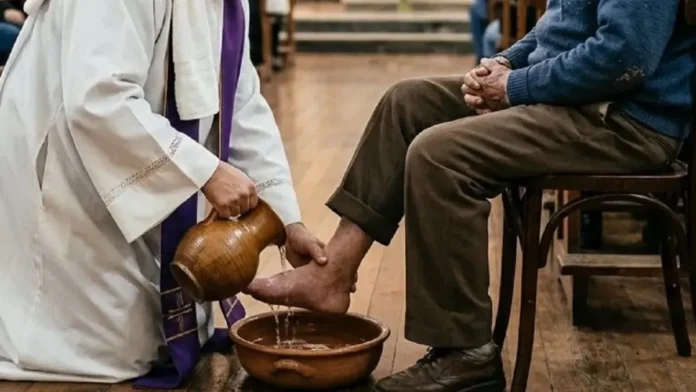 Celebración litúrgica de Jueves Santo en una iglesia de Gualeguaychú