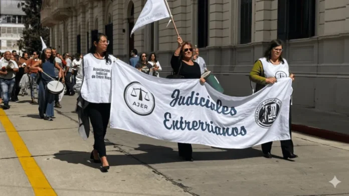 Trabajadores judiciales de Entre Ríos durante una jornada de protesta y movilización.