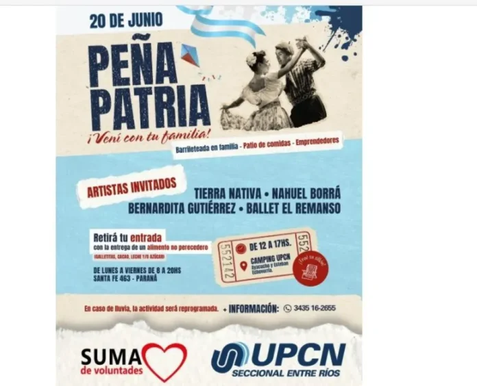 Cartel de la Peña Patria de UPCN en Paraná con información del evento
