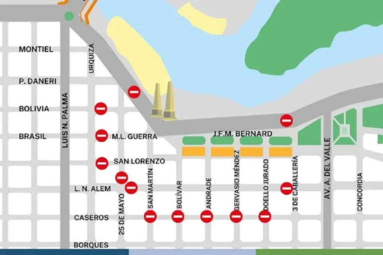 Mapa de cortes de tránsito en la Costanera de Gualeguaychú por la final del Mundial