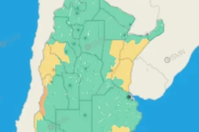 Mapa de alerta amarillo por tormentas en Entre Ríos