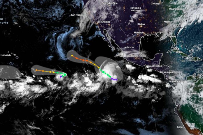 dos-tormentas-tropicales-cobran-fuerza-y-podrian-convertirse-en-huracan-este-fin-de-semana Imagen satelital de tormentas tropicales en el Pacífico